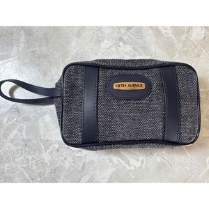 Fifth Avenue Toiletry Bag Navy Blue‎ Grey Woven Travel Dopp Kit Wristlet Pouch